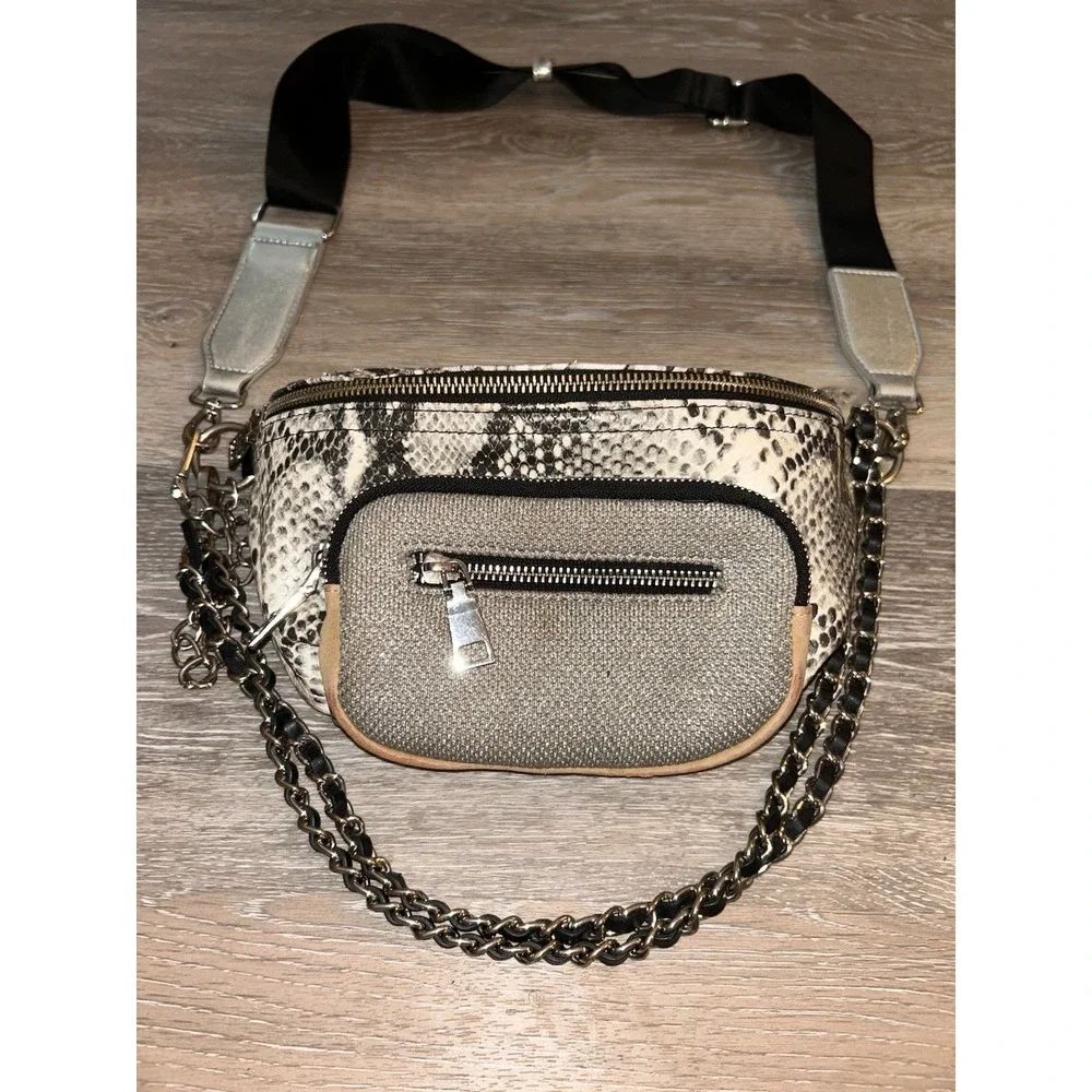 Steve Madden Natural Convertible Belt Bag In Snakeskin Print Crossbody